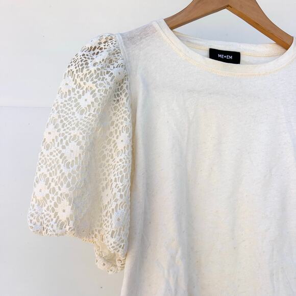 ME+EM Lace Puff Sleeve Cotton Linen Sweater Jumper Top Cream Ecru Size 8 - Picture 7 of 9